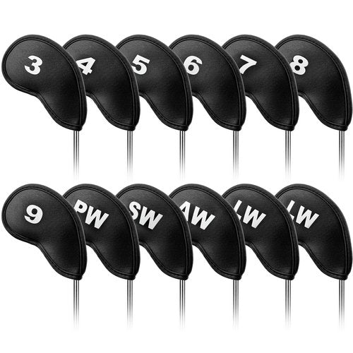 Golf Club Covers Set Neoprene Protector for Irons Value 12 Pack, Headcover Number Universal Head Cover Fit Main Irons Clubs Accessories for Women Men (Black)