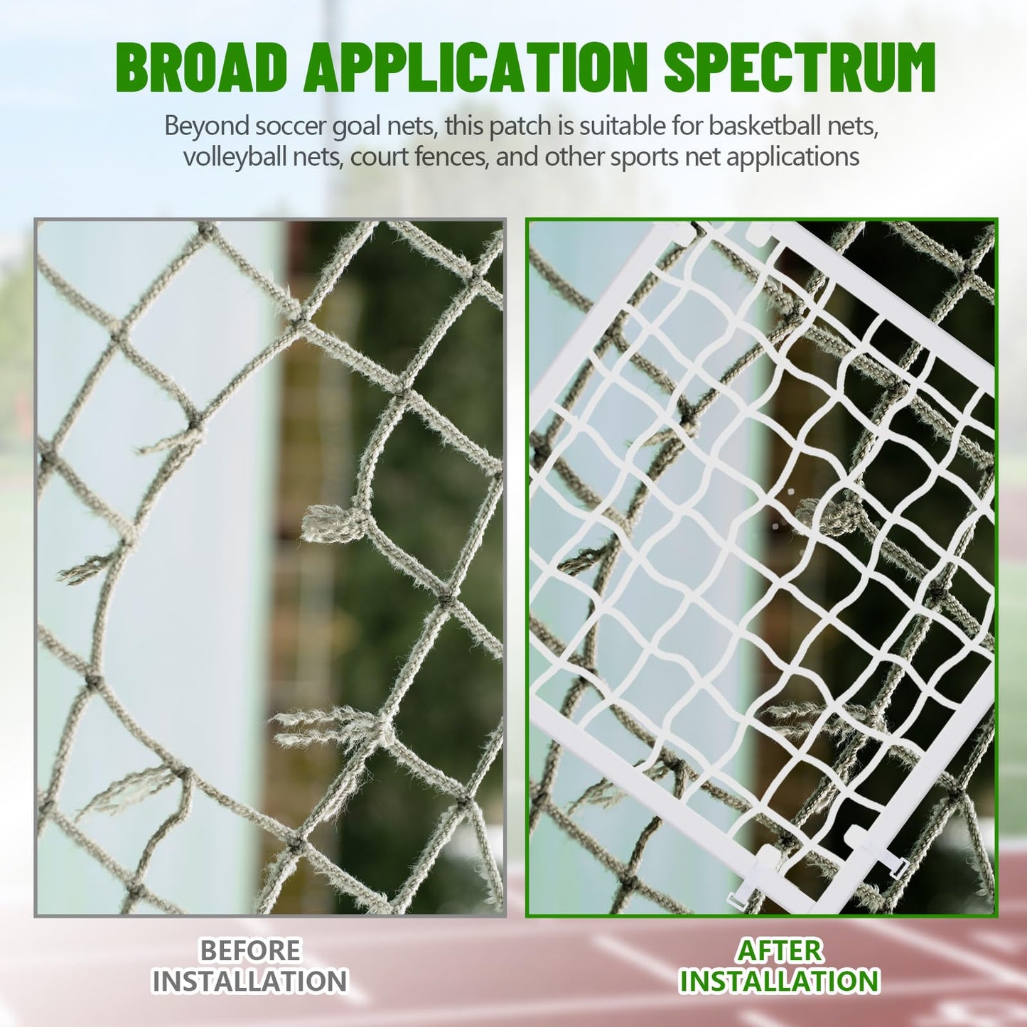 VioraWhite 3ft x 3ft Soccer Goal Net Replacement Universal Patch Sports Net Repair Kits Weather Resistance Soccer Goal Netting Replacement Patch for More Sport Nets Quick Fixes(With Fixed Accessories)