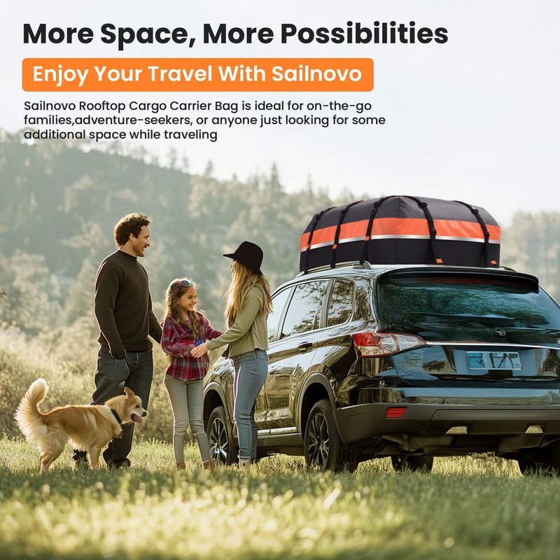 Sailnovo Car Rooftop Cargo Carrier 21 Cubic Feet, Waterproof 1000D PVC Car Roof Bag with Anti-Slip Mat, Combination Lock, Storage Bag, Door Hooks & Tie-Down Strap fit Vehicle with/Without Luggage Rack