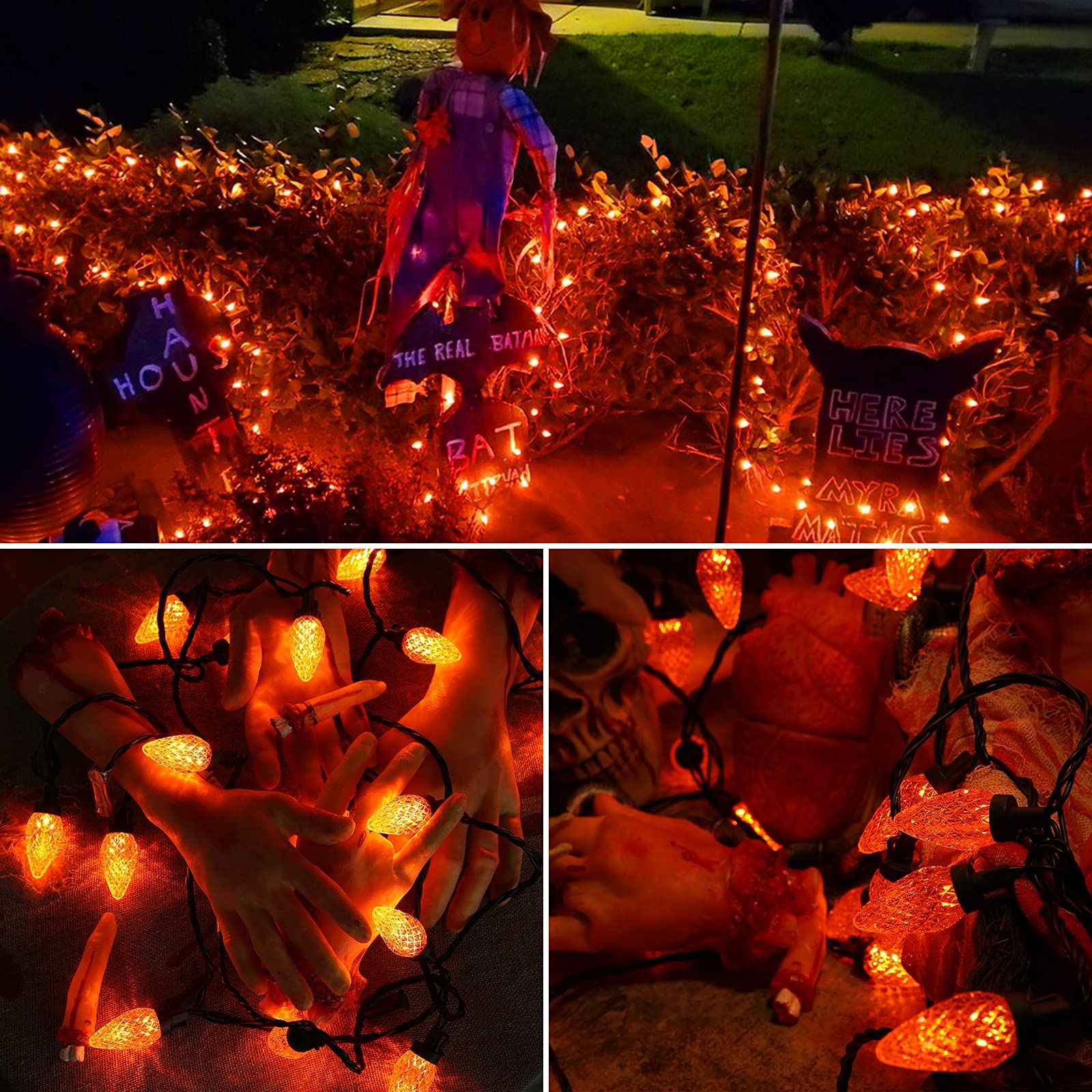 ODEETRONIC Orange Lights, 33ft 50 LED C9 Orange Christmas Lights Connectable, 120V UL Certified Plugin Indoor/Outdoor Halloween String Light, Black Wire Tree Light Waterproof for Patio Home Decor