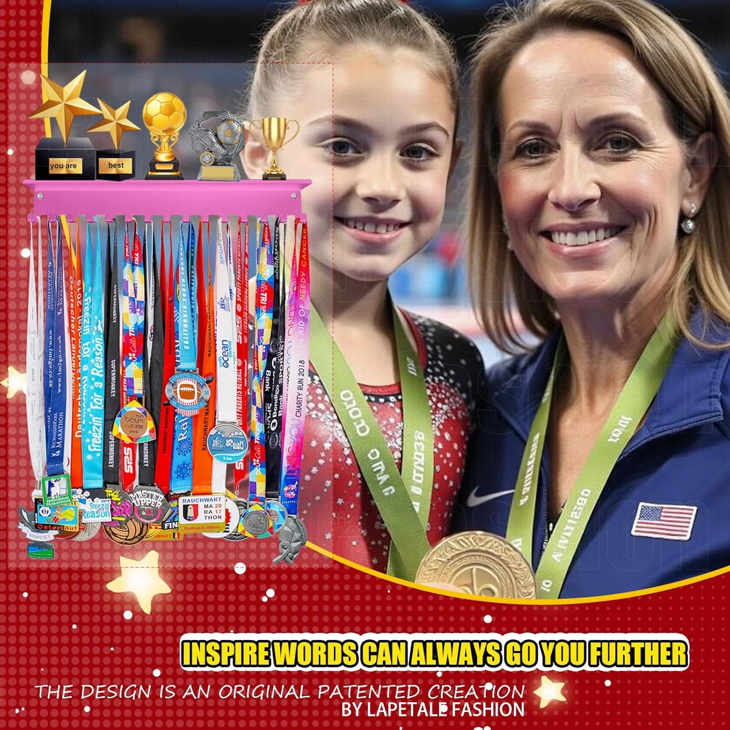 Skiennix Non-Slip Trophy Shelf | Medal Display Rack with 16-Inch Length for Gymnastics, Soccer, Swim