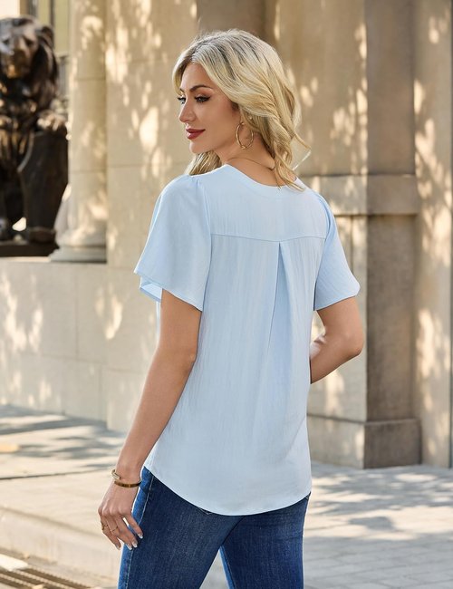 Blooming Jelly Women's Casual Blouse - Stylish Ruffle Short Sleeve V-Neck Top for Summer Work