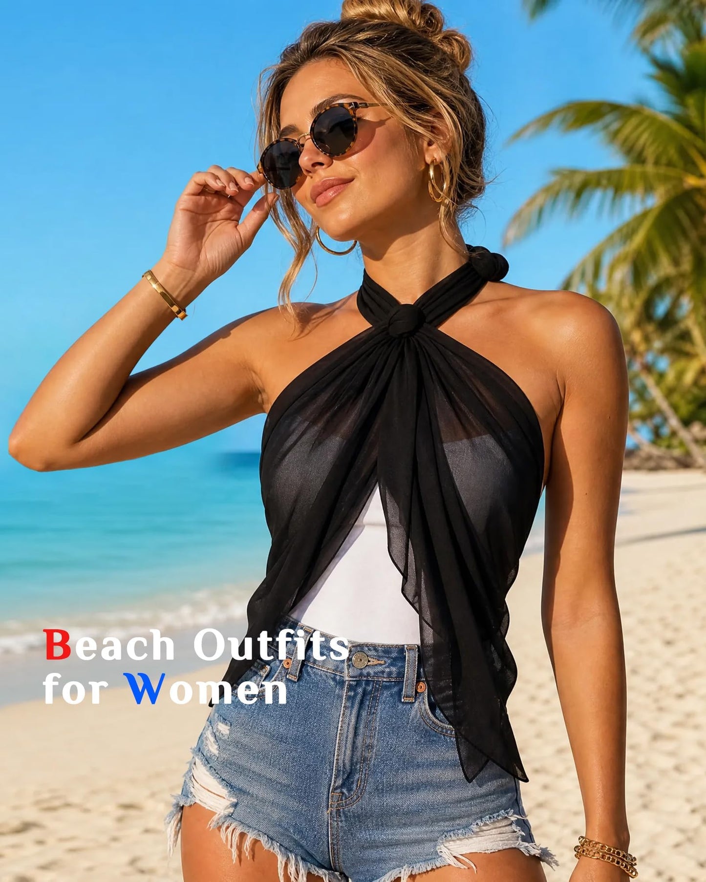 Argstar 3 Pieces Women's Beach Sarong Cover Up Wraps, Bathing Suit Short Skirt Sheer Bikini Swimsuit Coverups for Swimwear