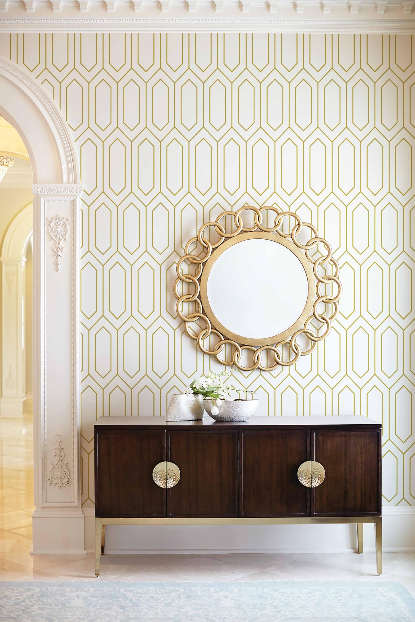 Safiyya Peel and Stick Wallpaper White and Gold Geometric Contact Paper Textured Modern Wall Paper Self Adhesive Removable for Bedroom Vinyl Roll 118"x17.3"