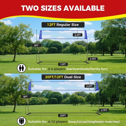 BAGAIL Volleyball Net - Portable 12ft/20ft Adjustable Height Set | Heavy-Duty Frame & Carry Bag