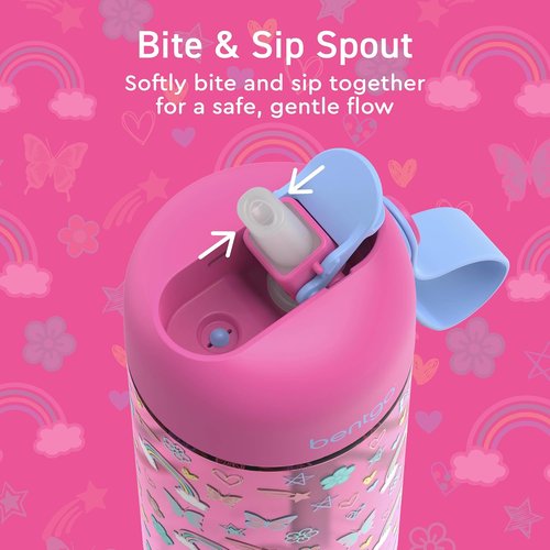 Bentgo Kids Water Bottle - Leak-Proof 15 oz Tritan BPA-Free Cup | Durable & Dishwasher Safe for Ages 3+ (Rainbows & Butterflies)