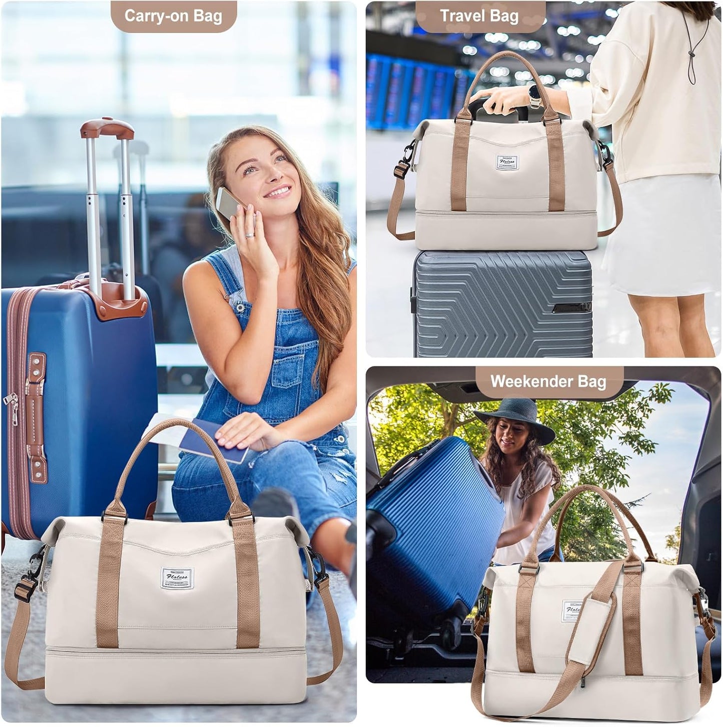 Skiennix Travel Duffel Bag - Shoes Compartment | Stylish Overnight Weekender for Women, 18x14x8