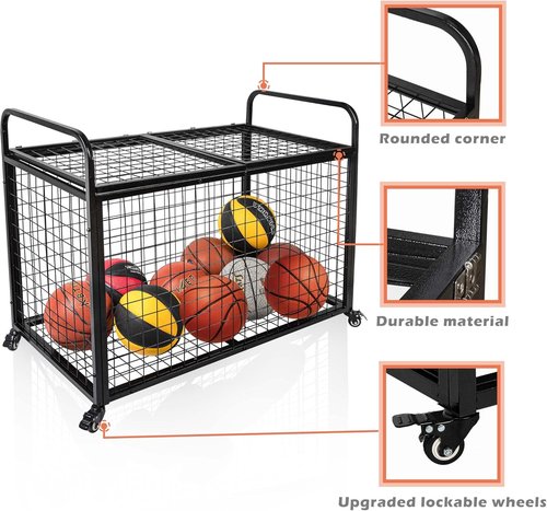 Heodmaem Ball Cart Storage - Extra Large Heavy-Duty Basketball Cage Bin for Indoor/Outdoor Use