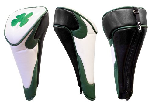 JP Lann Golf’s Lucky Irish Four Leaf Clover Celtic Shamrock Headcover for Fairway Club – Easy on-Off Zipper Closure - Premium Leather Padding