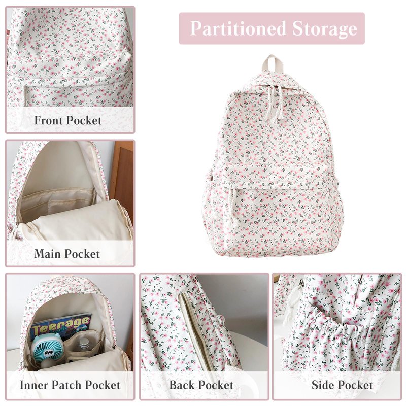 PORRASSO Backpack Casual Daypack Women Lightweight Rucksack Large Nylon Bookbag for Travel Daily Use White B