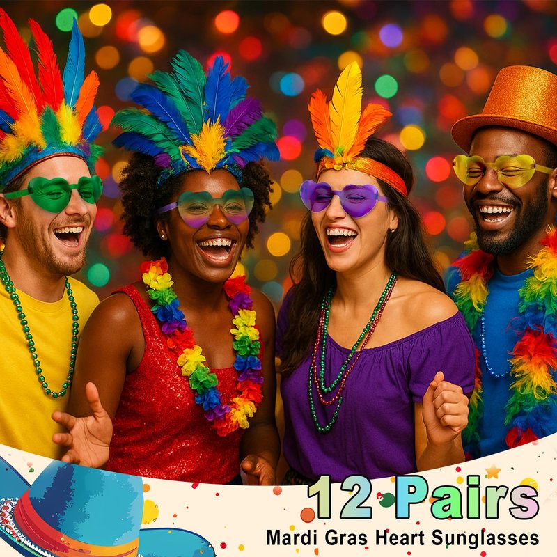 Uintoon 12 PCS Mardi Gras Heart Sunglasses Heart Glasses for Women Cute Heart Shaped Sunglasses Funny Carnival Parade Party Mardi Gras Accessories Glasses for Women