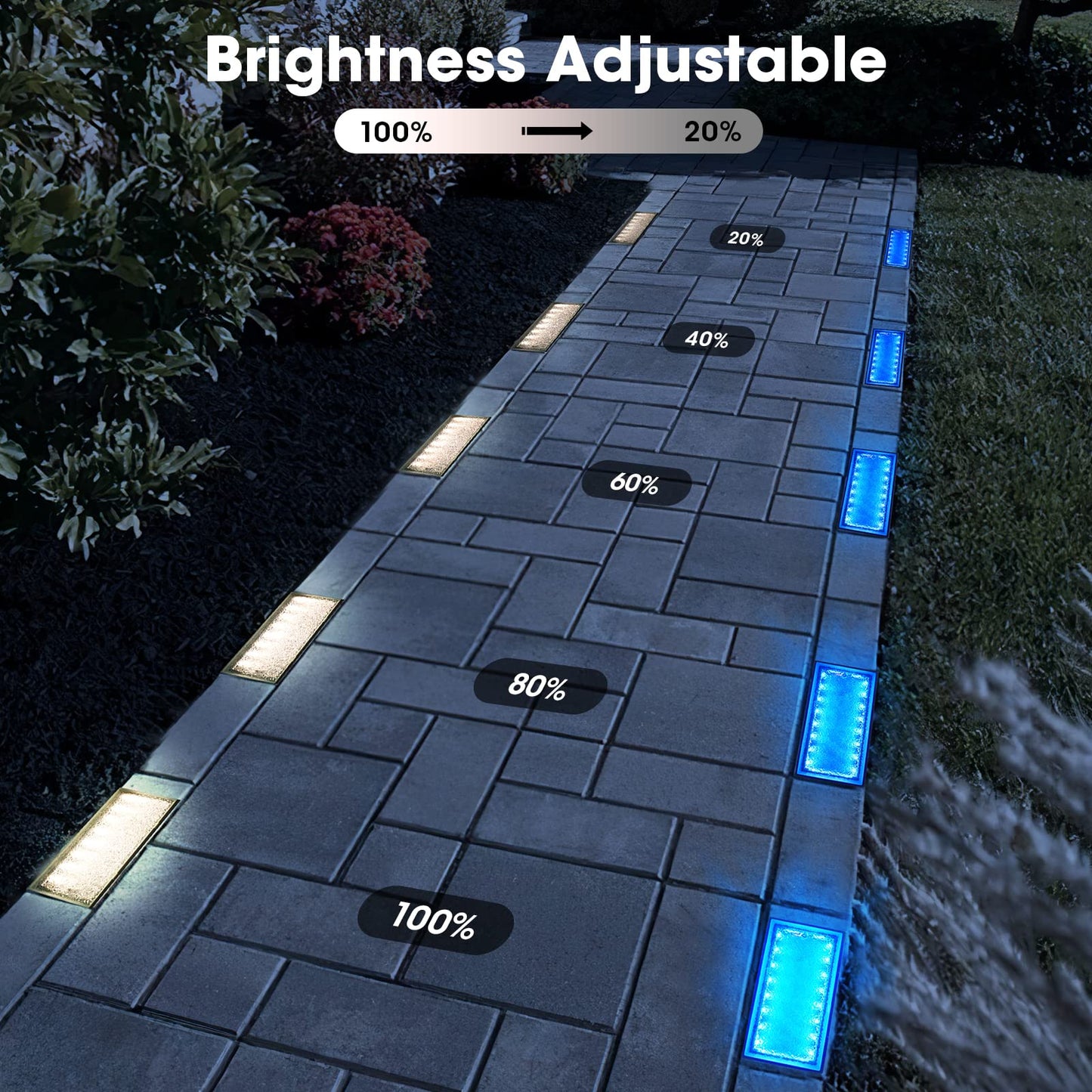 Dubofu Solar Paver Lights, 4x8 Brick Driveway Lights, IP67 Waterproof Outdoor Pathway Light, Recessed Landscape Lighting for Walkway, Patio, Garden, Lawn, Yard, Pool, Pavers, Warm White+RGB, 2 Pack