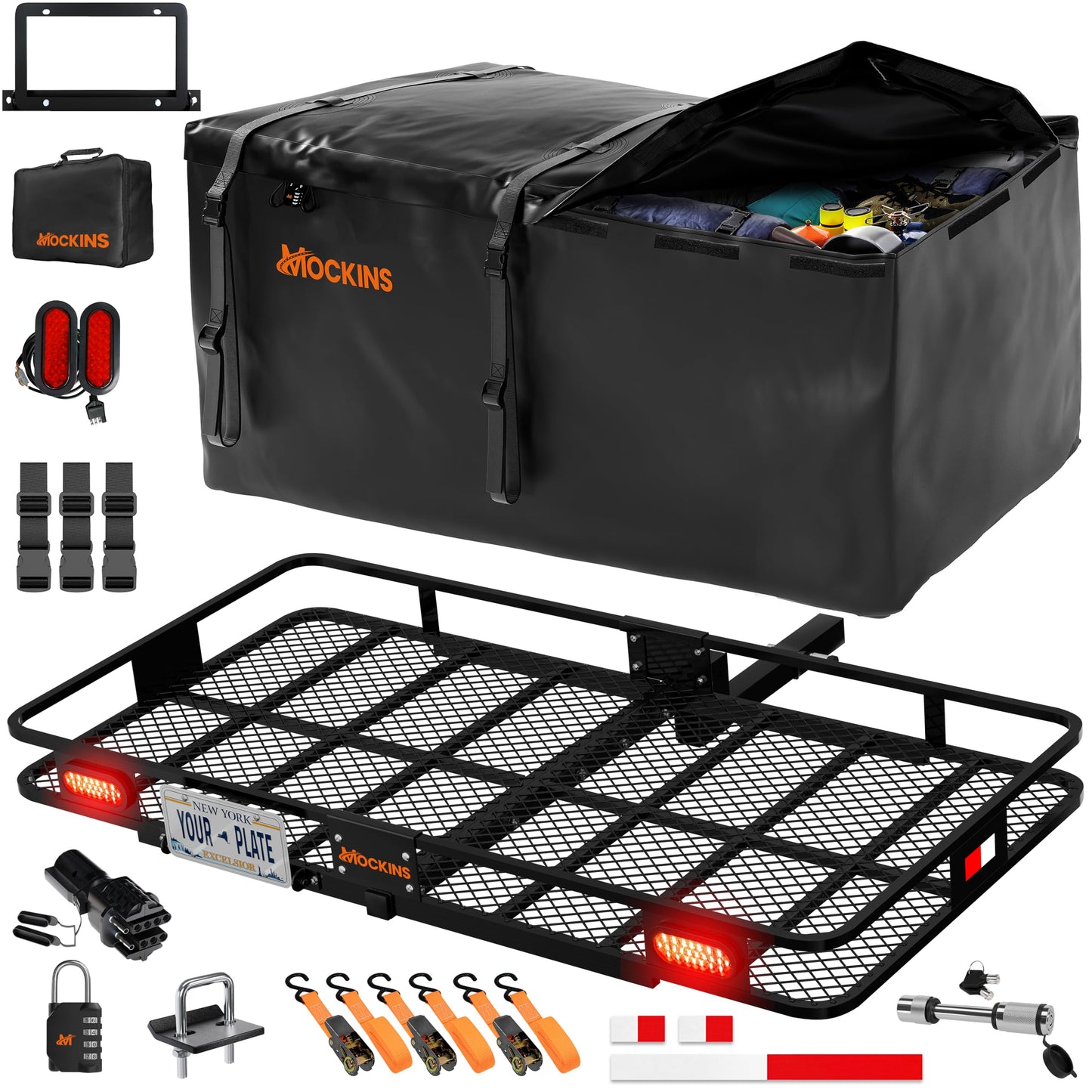 Mockins 72"x36"x6" XXL Folding Trailer Hitch Cargo Carrier w/ 500 Lbs. Cap