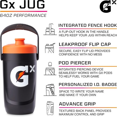 Gatorade Gx Performance Jug - 64oz Leakproof Design with Non-Slip Grip for Athletes - Red