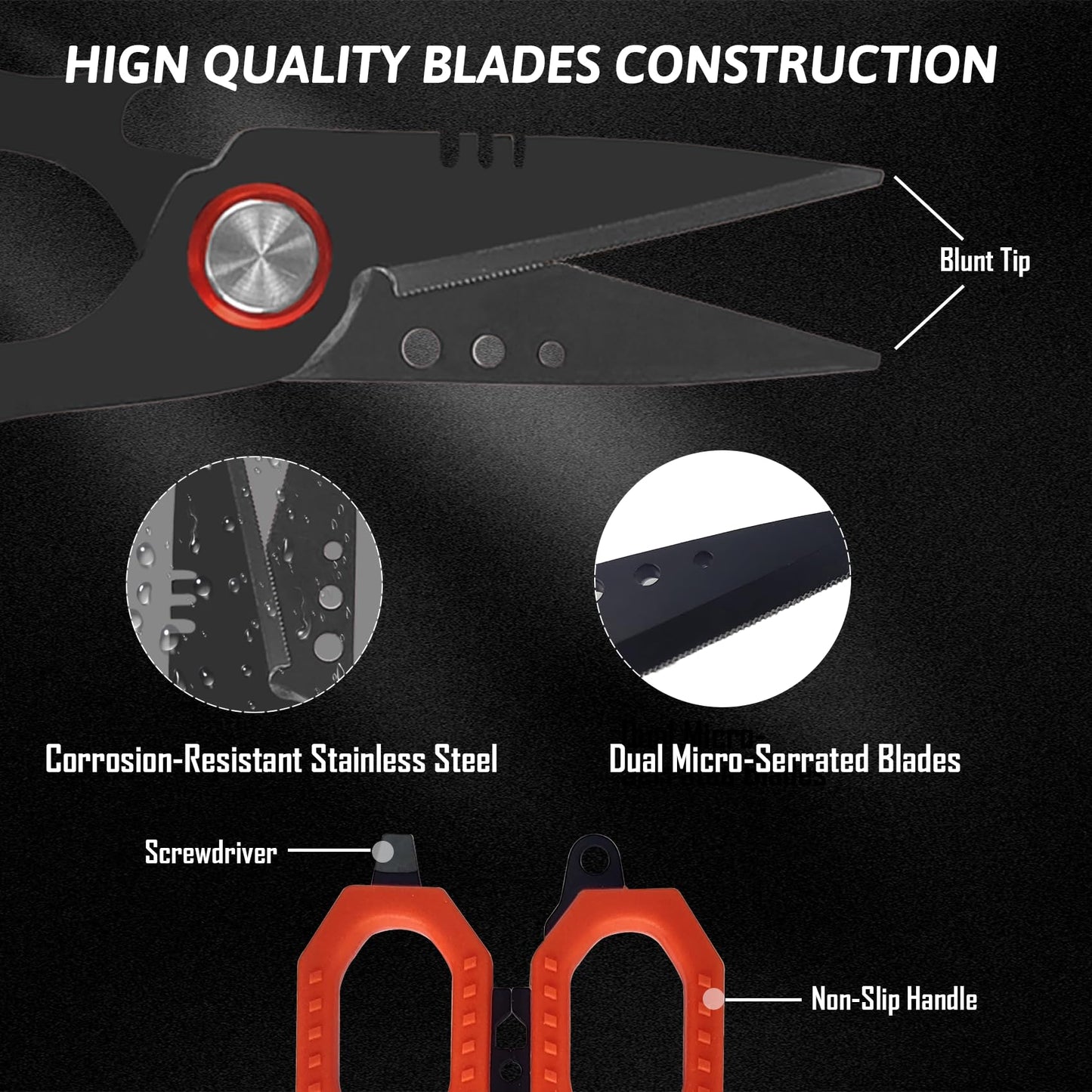 Eupheng 4.7" Pro Fishing Scissors for Braided Line Mono Fluorocarbon with Zinger Retractor Clip Dual Serrated Titanium Coating Blades for Non-Slip Grip Multifunction Fishing Shears with Bottle Opener