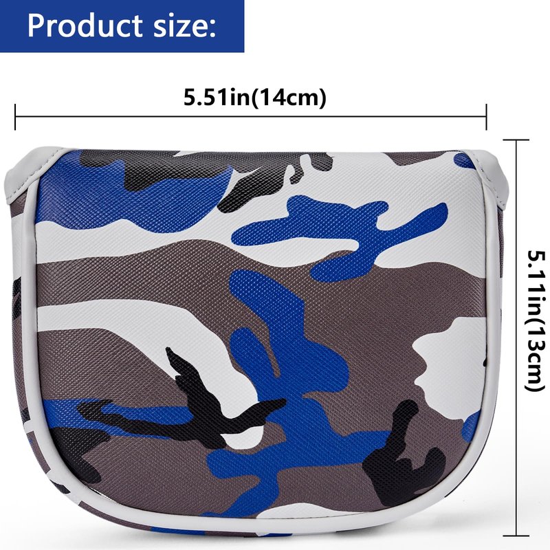 Gbourly Golf Club Blue Camouflage Square Mallet Putter Cover Camo Magnetic Center Shafted PU Leather Headcover