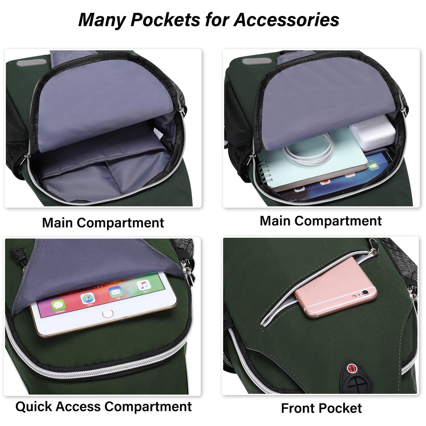 MOSISO Small Sling Bag for Women Men, Casual Crossbody Shoulder Bag, Sling Backpack Chest Daypack forTravel Hiking, Midnight Green, Medium