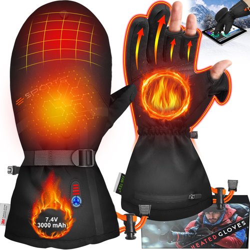 Heated Gloves for Men Women,Photography Gloves with Rechargeable 7.4V 3000mAh Battery,Flip Tech Finger Caps with Magnets,Hand Warmer in Winter Cold Weather for Drone/Fishing/Hunting/Motorcycle - L