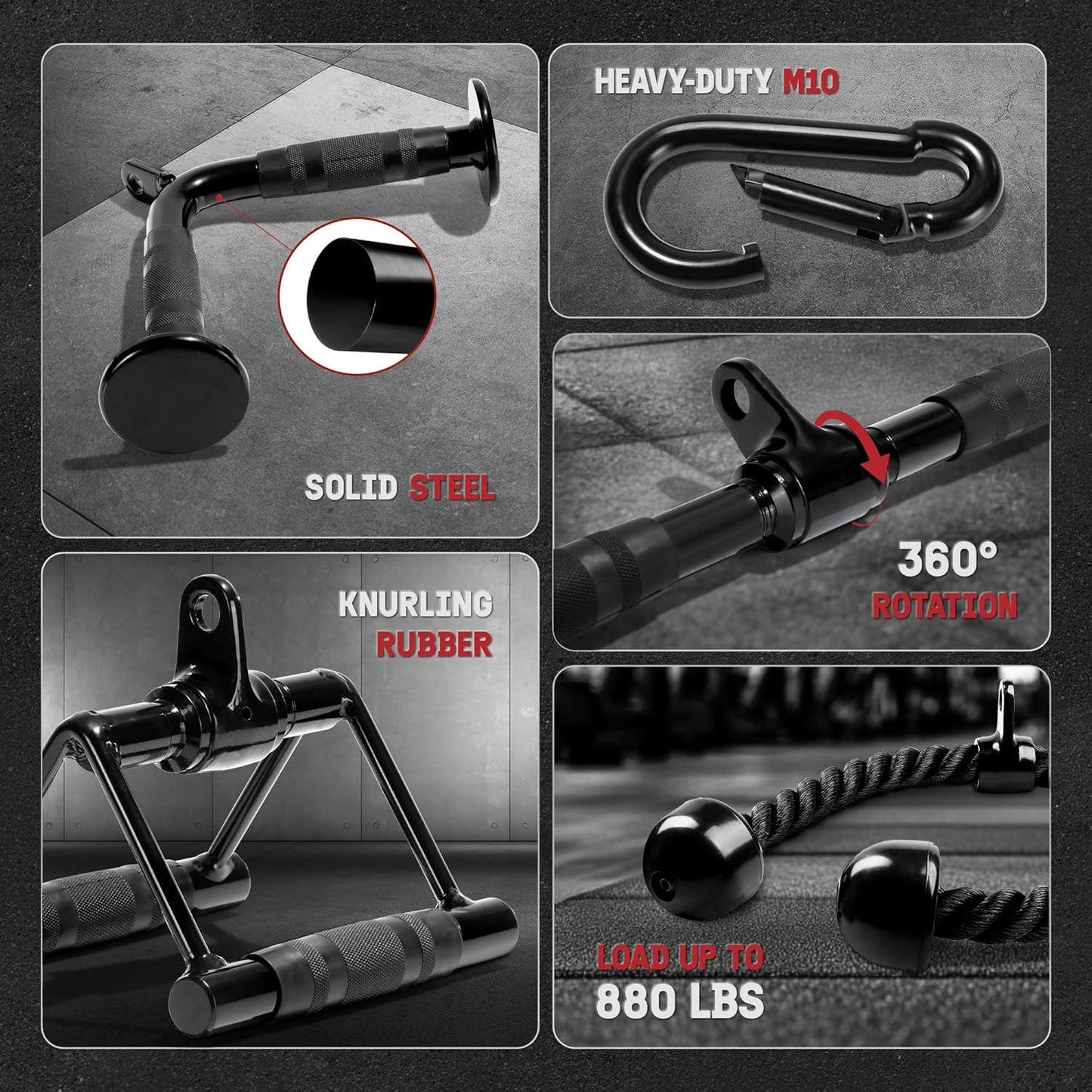 Yes4All Cable Machine Attachment - Versatile Row Handles & Tricep Rope | Supports 880 LB for Home Gym