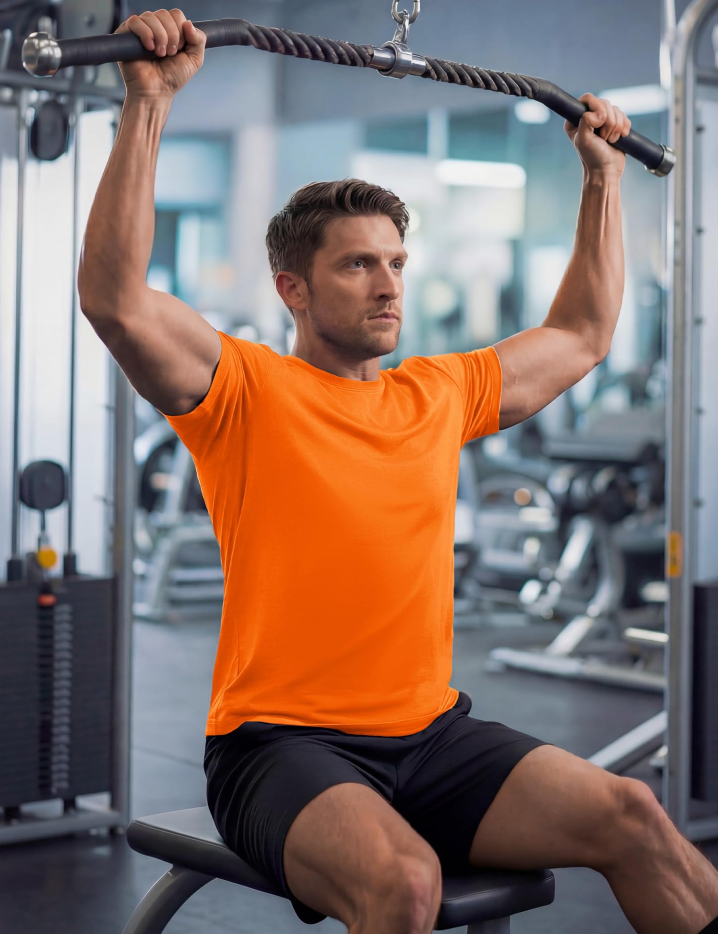 MAGCOMSEN Men's Short Sleeve Dry Fit Shirts Athletic Running Moisture Wicking Tee UPF 50+ Hiking Gym Tshirt Fluorescent Orange L