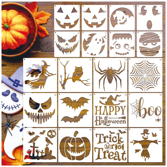 Halloween Stencils for Painting on Wood Large Halloween Paint Stencil for Crafts Door Mats Shirts Glass Crafts Cookie Baking Door Hanger Sign (face20)