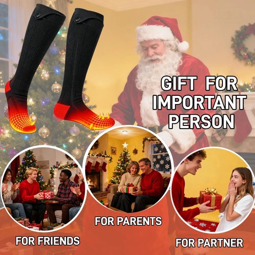 Heated Socks for Men & Women, Rechargeable Battery Powered, 4 Heat Settings Winter Socks,Washable Electric Foot Warmer and Leg Warmers for Winter, Hunting, Camping, Hiking, Fishing, Outdoor Activities
