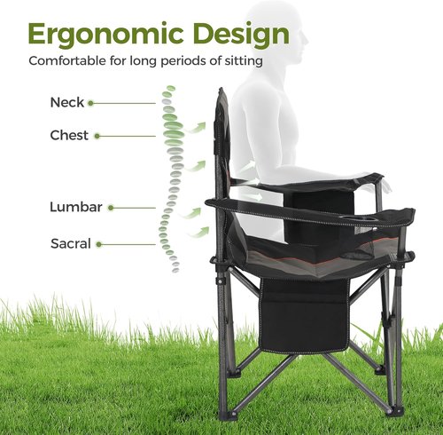 ALPHA CAMP Heavy Duty Camping Chair - 500LBS Capacity | Oversized Folding Chair with Cooler Bag & Cup Holder