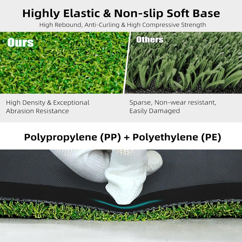 AIPSET Golf Mat 5x4ft Thicken Golf Hitting Mats Outdoor, Golf Practice Swing Mat, Golf Stance Mat, Golf Training Aid, Non-Slip/High-Elastic Base, w/ 10 Golf Tees & 8 Golf Balls