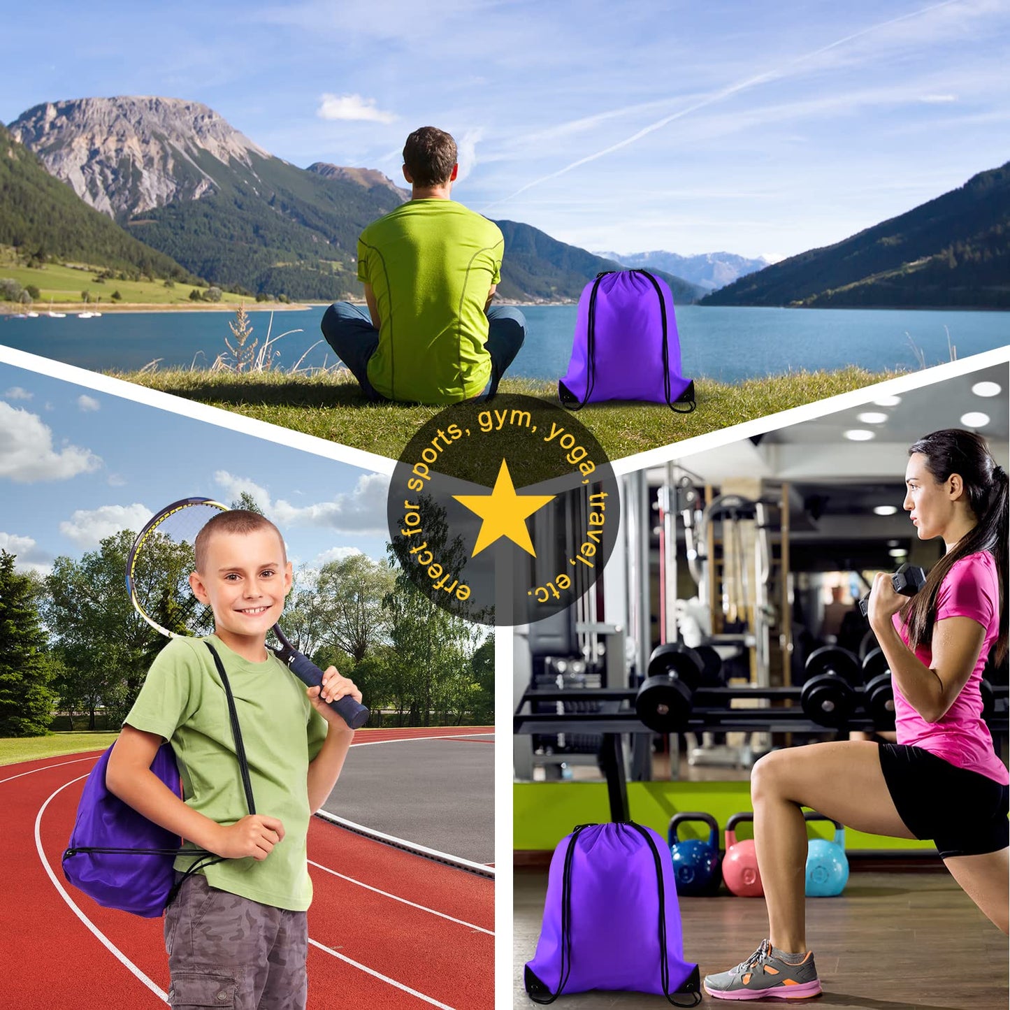 KUUQA 100Pcs Purple Drawstring Backpack Bag Bulk Drawstring Bags String Bags Storage Bags Gym Backpack for Sport Gym Traveling