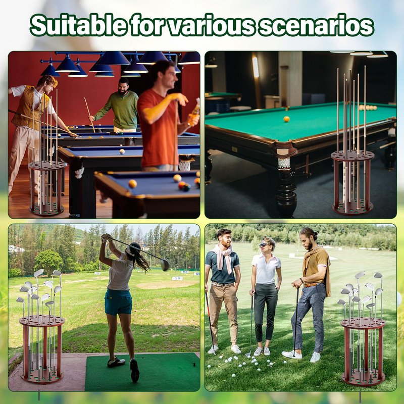 Wonderjune Wooden Golf Club Display Rack Pool Stick Holder Putter Stand for 22 Multiple Golf Club Organizer for Home Office(Walnut,Innovation)