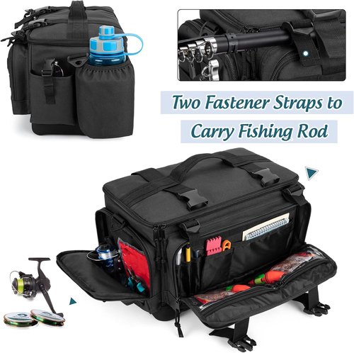 DSLEAF Waterproof Tackle Box Bag - Soft Fishing Storage with Rod Holder & Non-Slip Base | Ideal for Saltwater & Freshwater Fishing