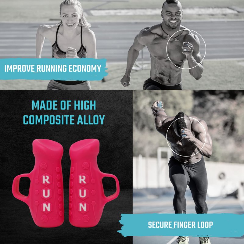 Running Pods 2.0 lbs Set Ultra-Dense Metal Alloy Hand Weights with Anti-Slip Finger Loop for Running, Outdoor Training for Adults - 2 Pods, 1.0 lbs each - Pink + Free E-Book Workout Guide