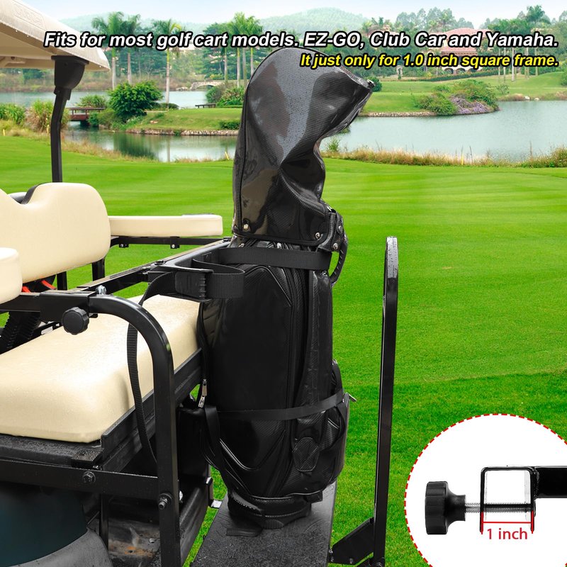 Roykaw Golf Cart Bag Holder Bracket Compatible with Rear Seat, Fits EZGO Club Car Yamaha - No Drilling Required/Easy Disassemble Design, Just Only Fit 1.0" Square Tube Frame