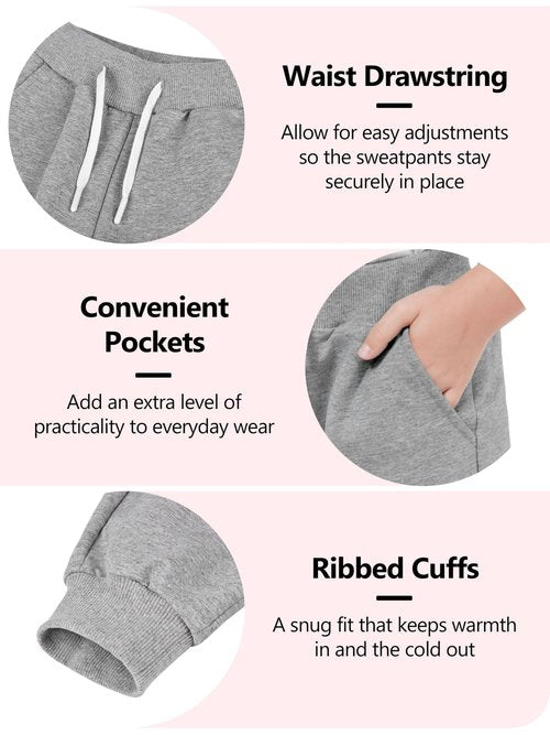 Resinta 4 Pack Girls' and Toddler Sweatpants Kids Active Jogger Pants Girls Casual Pull On Pants with Drawstring Pockets