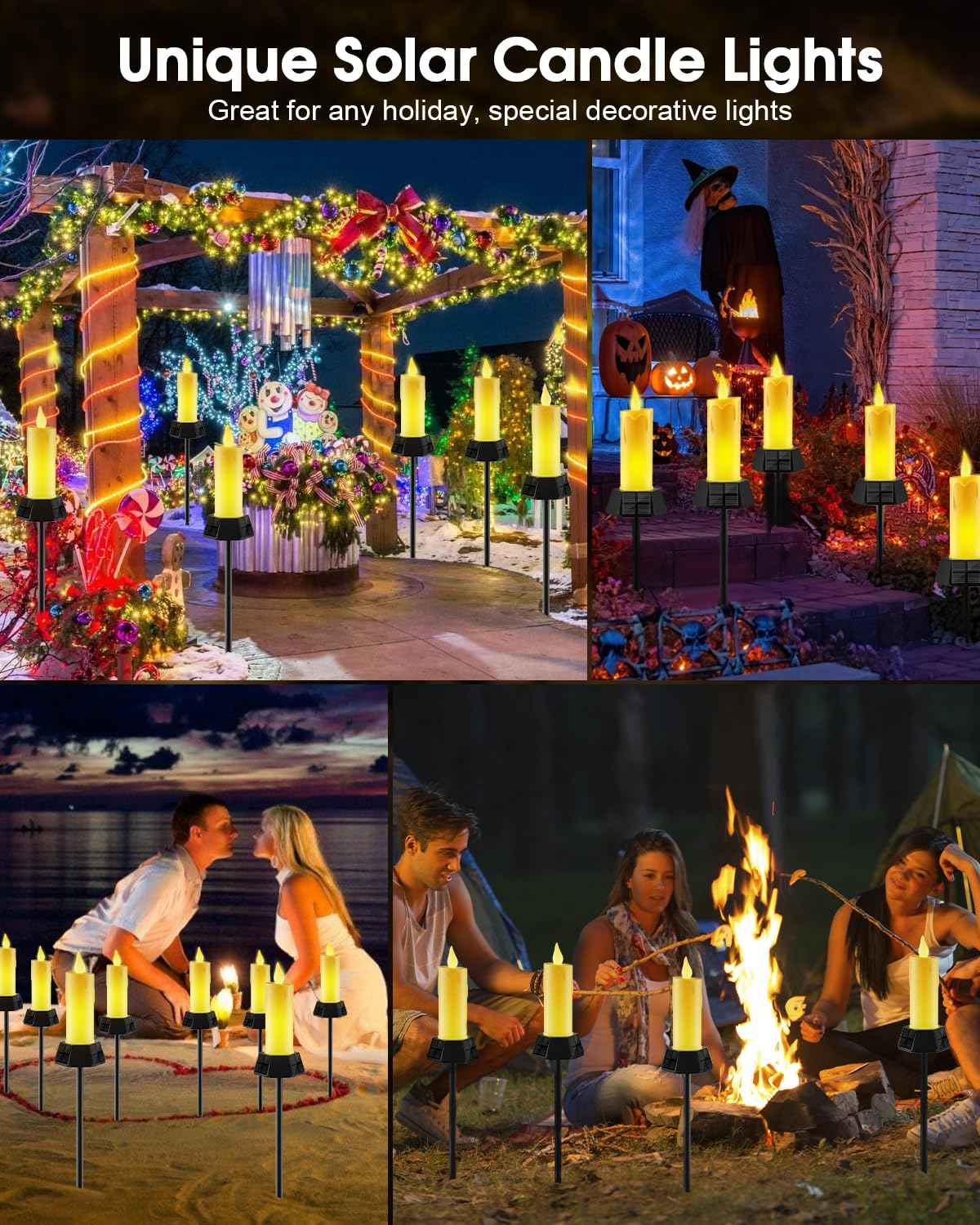 Gileolant Halloween Solar Lights Outdoor Waterproof, Electric LED Flameless Candles with 3 Solar Panels, Solar Pathway Lights for Christmas Outdoor Party Yard Camping Garden Home Decorations, 2 Pack