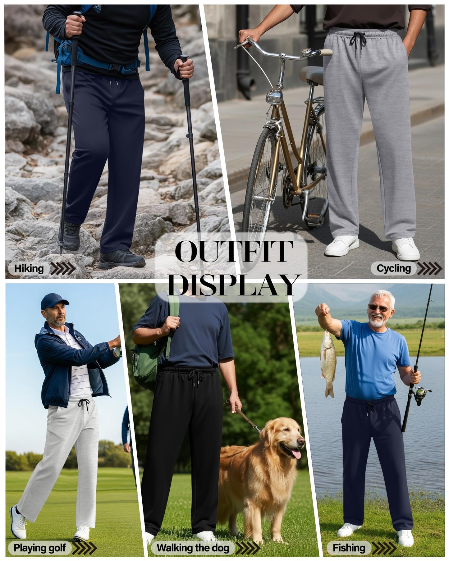 August Alley 4 Pack Men's Sweatpants Open Bottom with Pockets Drawstring Athletic Lounge Joggers Baggy Workout Pants(Black, Navy Blue, Twilight Gray, Heather White,Medium)