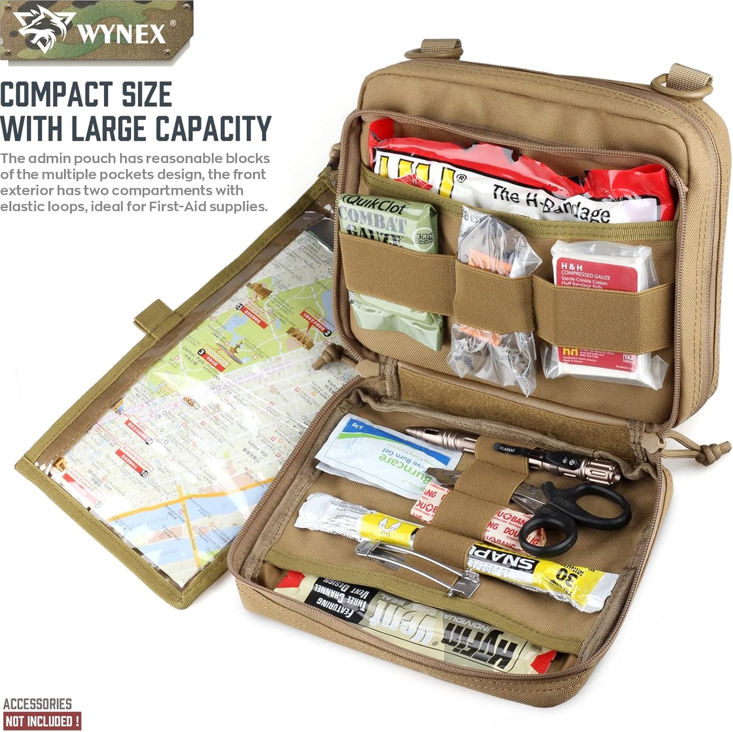 WYNEX Tactical Large Admin Pouch - Double Layer Molle EDC Utility Pouch with Map Sleeve & Flag Patch