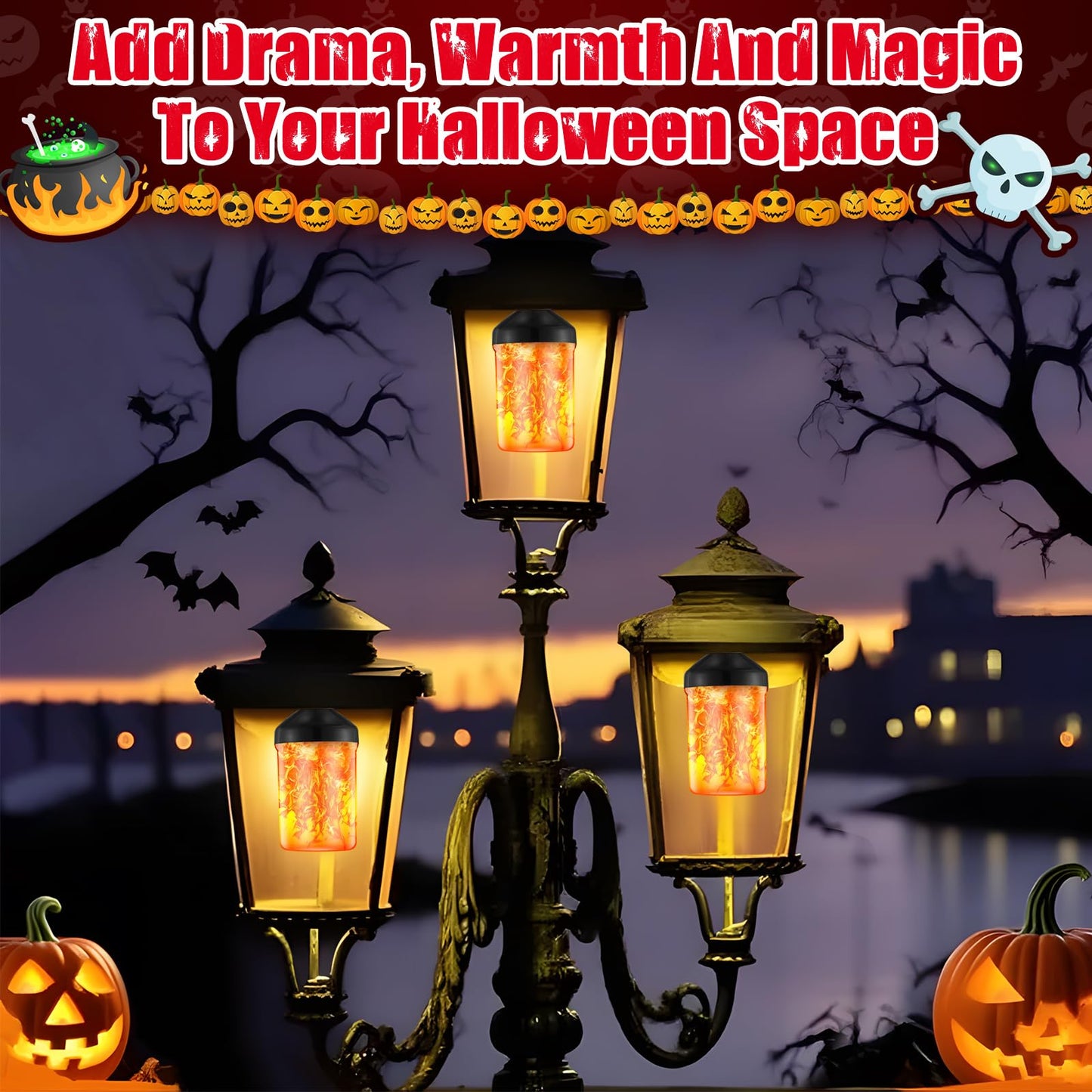 VIHOSE LED Flame Light Bulbs, Upgraded Dusk to Dawn Sensor Bulb with E26 Base, Flickering Flame with Upside Down Effect, Fire Bulb for Halloween Christmas Porch Outdoor Decor, 25, 000 Hours, 2 Pack
