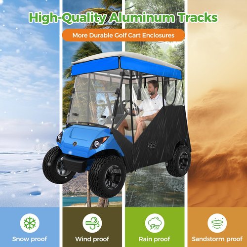 10L0L 2 Passenger Track-Style Enclosure Cover for Yamaha G29 Drive/Drive 2, Waterproof 600D Polyester Rain Shelter with Pre-Drilled Awning Track, 3-Piece Zip-Off Design, Roll-Up All Sides,Blue