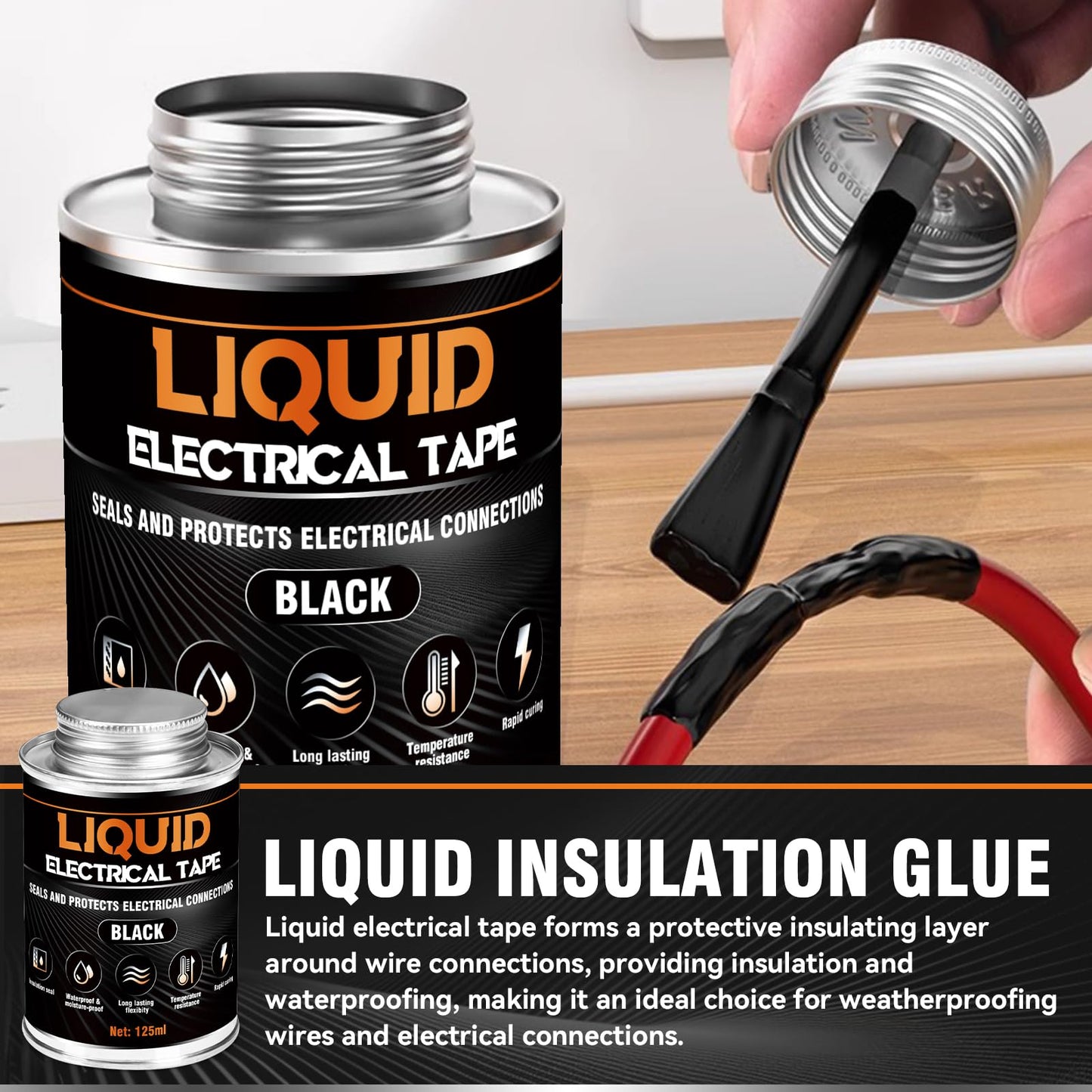 Liquid Electrical Tape, 125ml, Waterproofing Insulating Electrical Glue, Quick-Drying Wire Glue, Temperature Resistant, Used for Outdoor Indoor Wires, Electronic Component & Electrical Equipment
