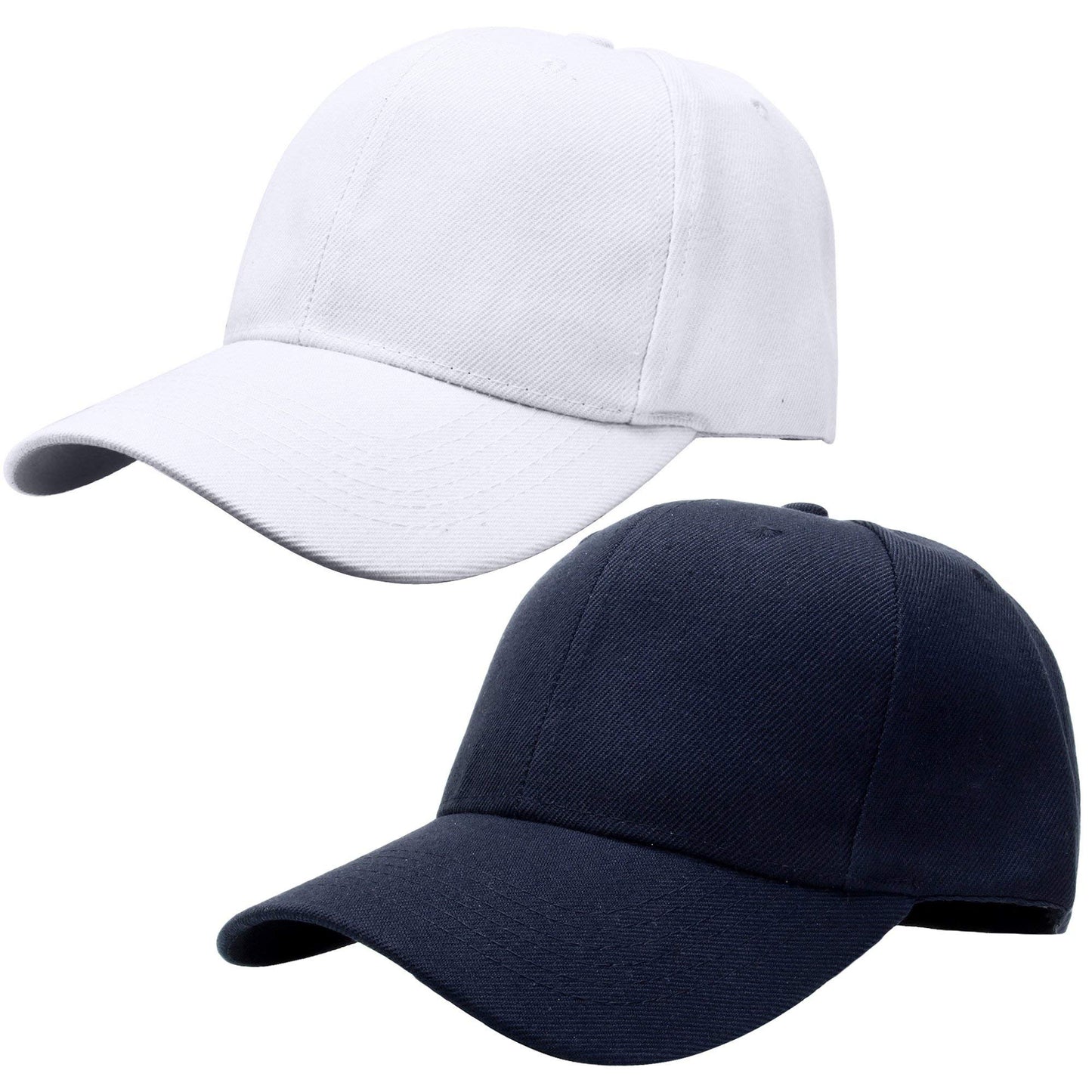 Falari Baseball Cap Adjustable Size for Running Workouts and Outdoor Activities All Seasons (2pk White & Navy)
