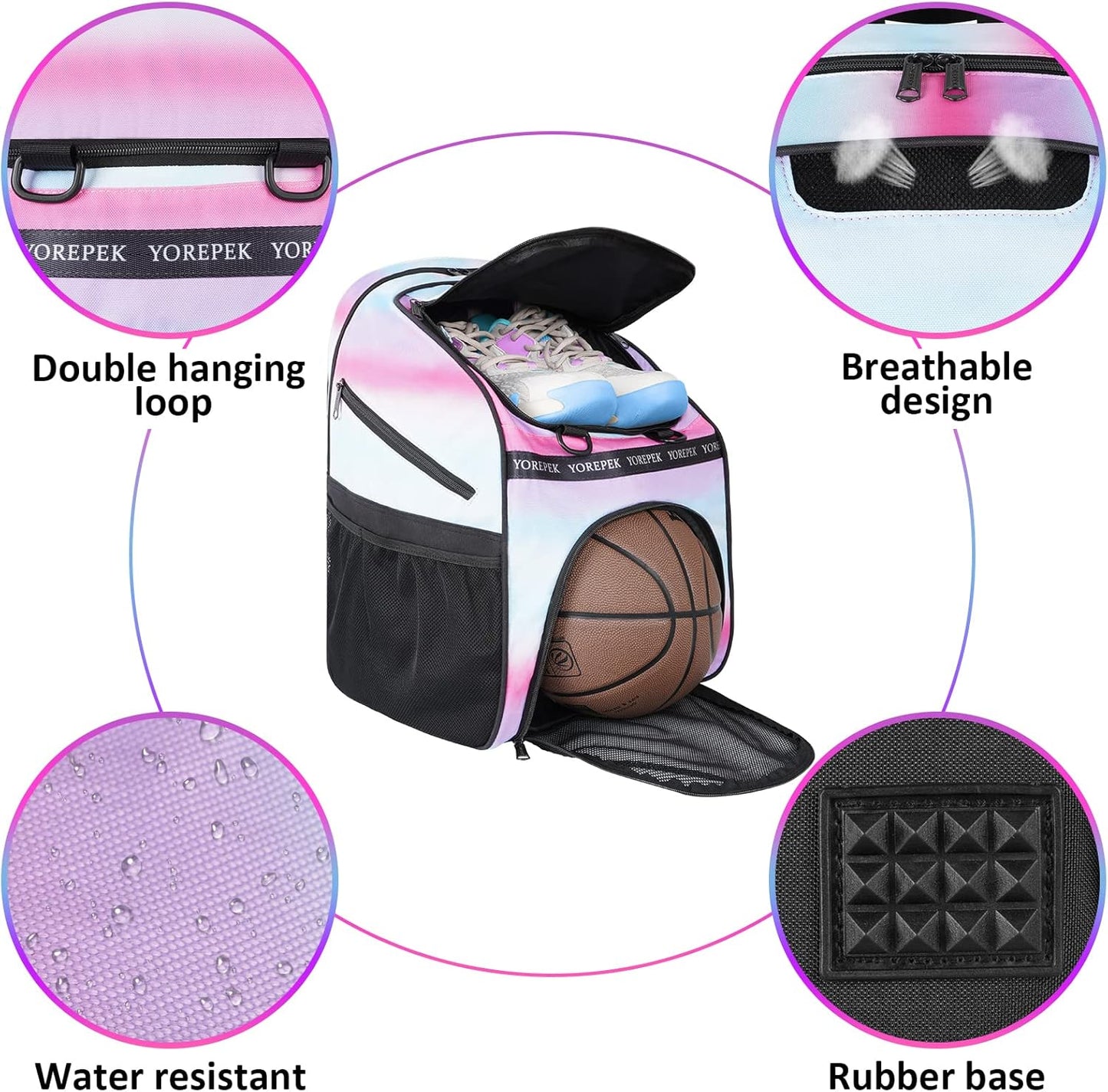 YOREPEK Basketball Backpack - Large Water-Resistant Sports Bag with Shoe Compartment & Ball Holder