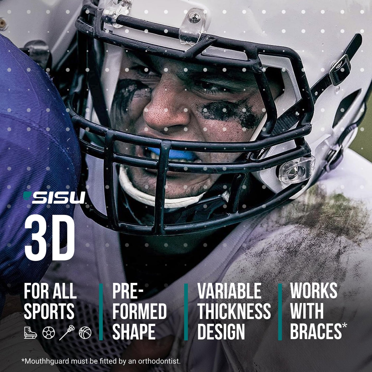 SISU 3D Mouthguard, Snow White - Pre-Formed, Easy Fit Protection for Lacrosse, Football, Hockey, Team Sports - Adult Fit - Remoldable Up to 20 Times - Works for Braces - Non Toxic