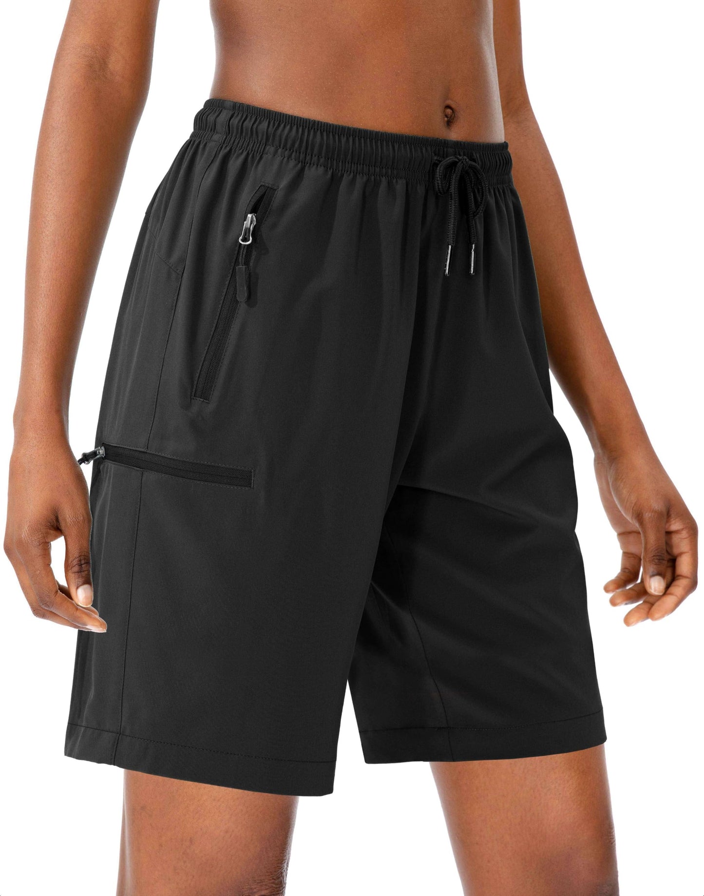 SANTINY Women's 5''/ 7''/9'' Hiking Cargo Shorts Zipper Pockets(Black_XL)