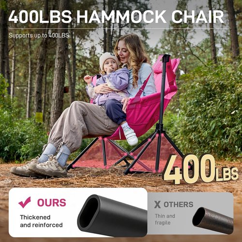 Ever Advanced Padded Oversized Camping Chair - Heavy Duty Portable Rocking Chair with Multi-Storage Pockets | Supports Up to 400lbs, Pink