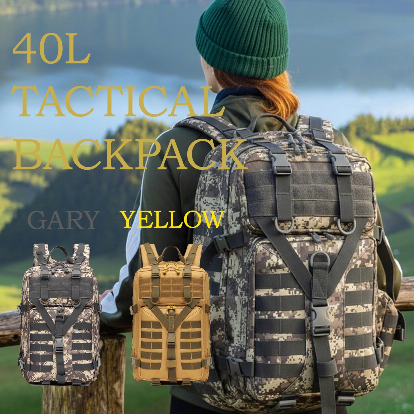 Outdoor Camping & Hiking Backpack – Large Capacity Rucksack for Trekking, Mountain Climbing (khaki)