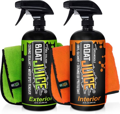 Boat Juice Necessity Boat Cleaner Kit - Exterior Water Spot Remover & Interior Vinyl Cleaner | 2 Microfiber Towels Included | Marine Detailing Essentials Made in USA