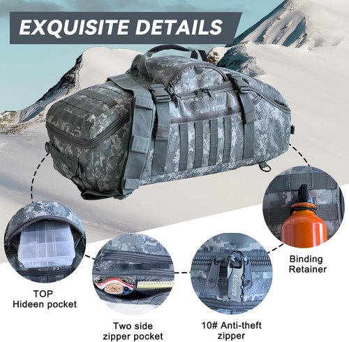Hannibal Tactical 65L Duffle Bag - 3-in-1 Tactical Backpack with MOLLE System for Sports & Outdoor Activities