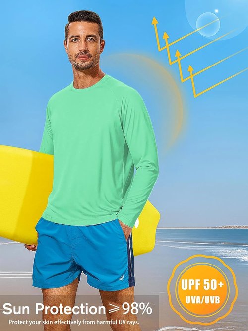 KINGFEN Men's Long Sleeve UV Sun Protection Shirt - Quick Dry Rash Guard for Swimming & Hiking
