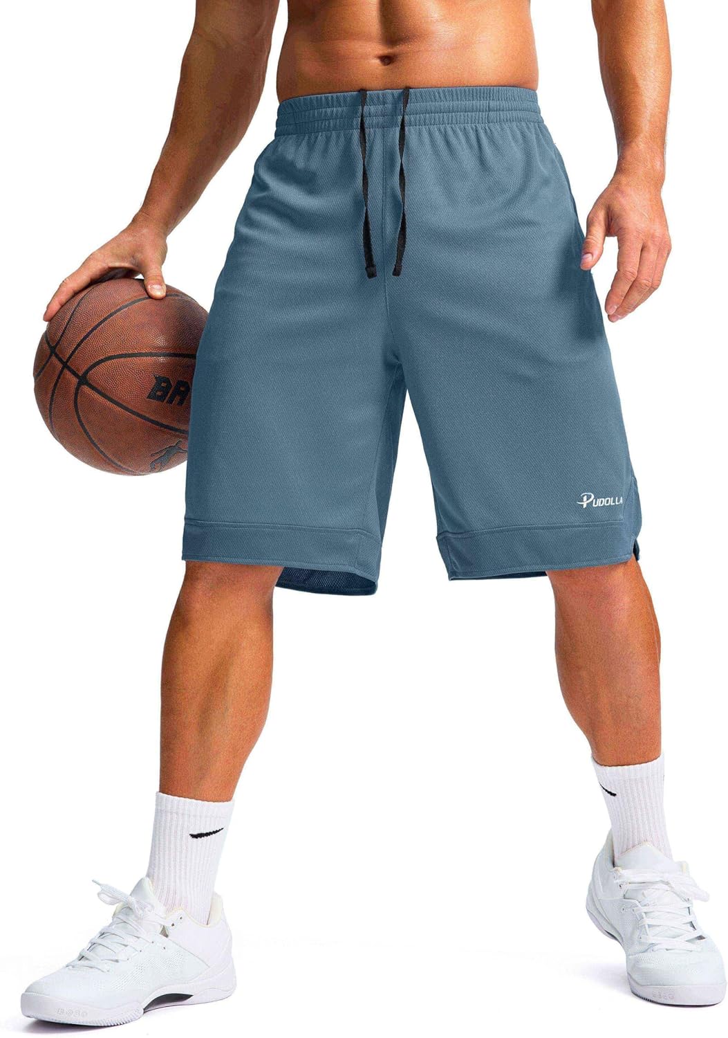 Pudolla Men's Basketball Shorts - Lightweight Quick-Dry Athletic Shorts with Zipper Pockets | 11" Length